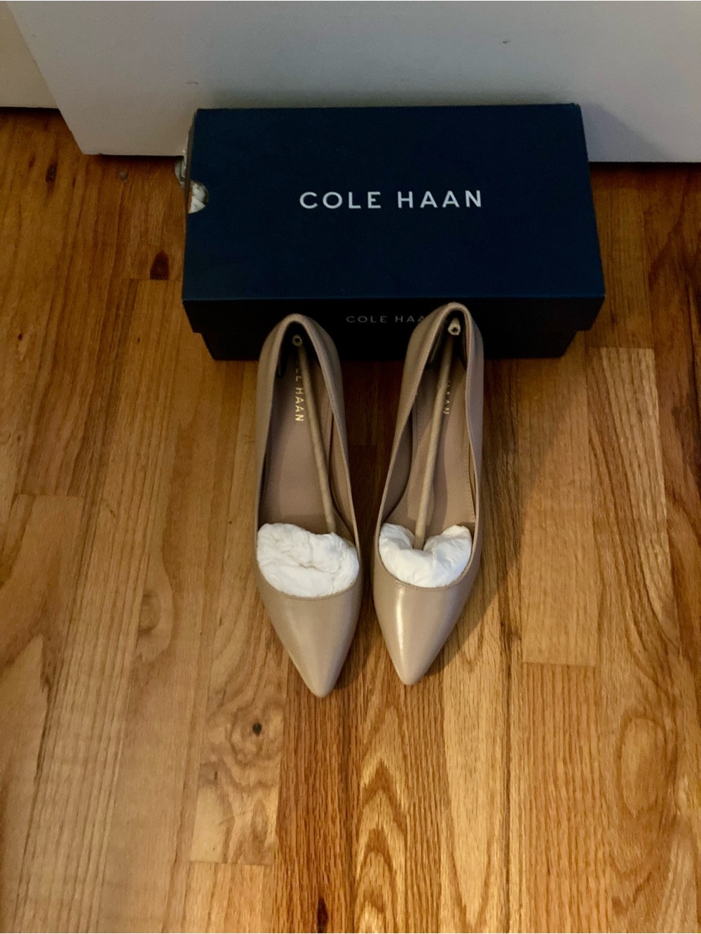 Cole Haan Beige Pointed-Toe Leather Pumps
